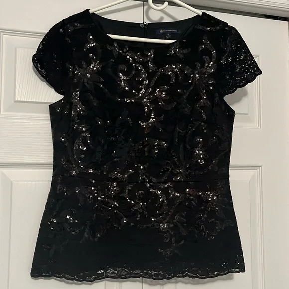 Brooks Brothers Black Peplum Cap Sleeve Blouse - Picture 3 of 13